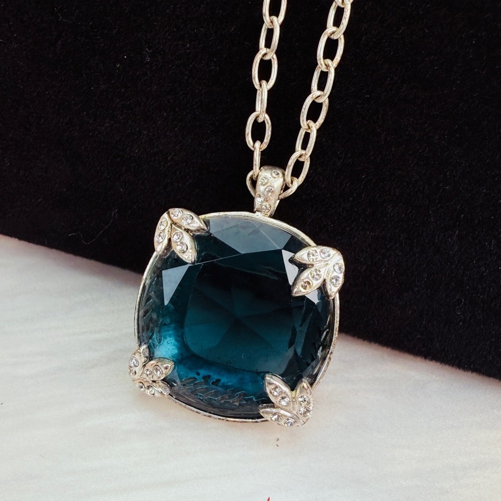Vintage Sigrid Olesen Silvertone and Blue Pendant Necklace - Picture 1 of 13